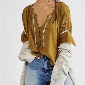 FREE PEOPLE NWT Olive Green Peasant Top Size Large